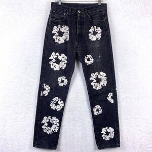 Levis x Denim Tears Jeans Mens 30x32 Black 501 DT White Cotton Wreath Streetwear